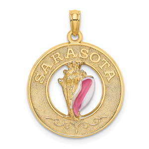 14K SARASOTA Circle w/ Enamel Conch Shell Charm