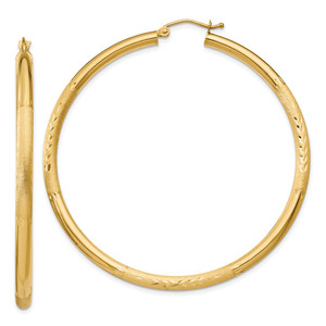 14k Satin and Diamond-cut 3mm Round Hoop Earrings - TC-B36F6C1F-9362