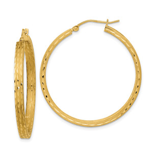 14K Satin and Diamond-cut Hoop Earrings - TF-4D29A17A-7789