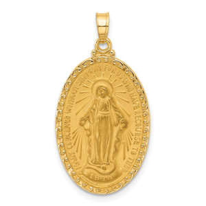 14k Satin and Polished Miraculous Medal Solid Oval Pendant - XR-42BB1774-6906