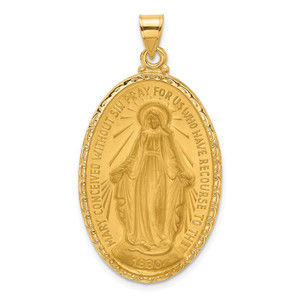 14k Satin and Polished Miraculous Medal Solid Oval Pendant - XR-BF06C7F0-1607