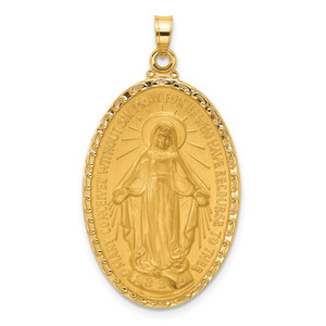 14k Satin and Polished Miraculous Medal Solid Oval Pendant - XR-C2B493DC-9180