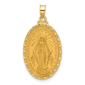 14k Satin and Polished Miraculous Medal Solid Oval Pendant - XR-E9218ACB-6411