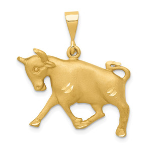 14k Satin Diamond-cut Taurus Zodiac Charm - C4-E2F4CD2C-2548