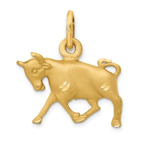 14k Satin Diamond-cut Taurus Zodiac Charm - C4-FD028353-3543