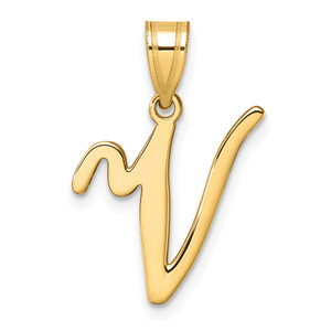 14K Script Letter V Initial Pendant