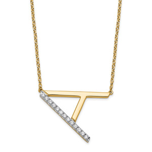 14K Sideways Diamond Initial A Necklace