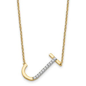 14K Sideways Diamond Initial J Necklace
