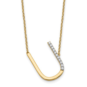 14K Sideways Diamond Initial U Necklace