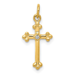 14k Small Diamond Budded Cross Pendant - PM-FEEBE726-9353