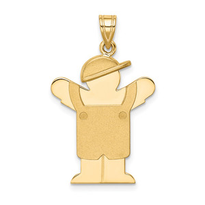 14k Solid Engravable Boy in Overalls with Hat on Left Charm - XK-5465679A-7376