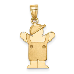 14k Solid Engravable Boy in Overalls with Hat on Left Charm - XK-D54A85A0-5511
