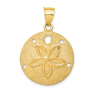 14k Solid Polished Laser-Cut Sand Dollar Pendant - D1-D64FD609-6924