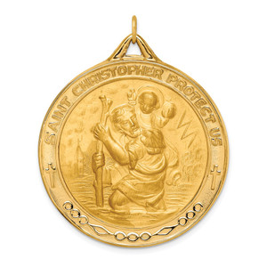 14k Solid Polished/Satin Extra Large Round St. Christopher Medal