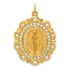 14k Solid Polished/Satin Fancy Pierced Oval Miraculous Medal - XR-A4DAF0B0-6349
