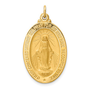 14k Solid Polished/Satin Medium Oval Miraculous Medal - XR-965BE56E-8859