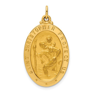 14k Solid Polished/Satin Medium Oval St. Christopher Medal - XR-4FE1978E-8281