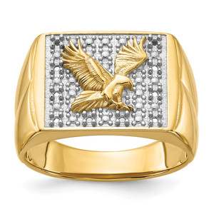 14k Squared Top with Eagle in Center Mens Diamond Ring Mounting