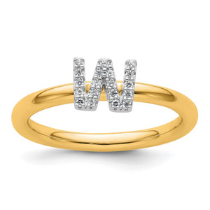 14K Stackable Diamond Initial W Ring