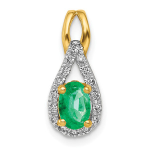 14k Teardrop Diamond and Oval Emerald Pendant