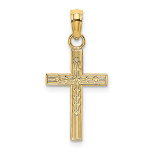 14K Textured Center Block Cross Charm