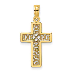 14K Textured Lace Center Cross Charm