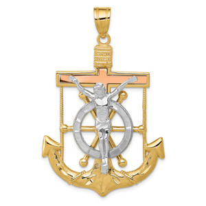 14k Tri-color Diamond-cut w/Textured Mariner's Cross Pendant - C3-DF14CA7A-8294