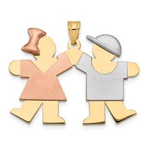 14k Tri-Color Large Girl on Left and Boy on Right Engravable Charm - XK-9EFF6F36-1952