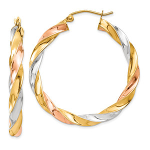14k Tri-color Light Twisted Hoop Earrings - TF-E428E000-9929