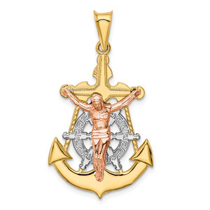 14k Tri-Color Mariner Crucifix Pendant - K6-0A915E92-4779