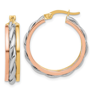 14K Tri-color Polished Hoop Earrings - TF-CE7FF30B-2593