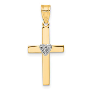 14k Two Tone .01ct Diamond Heart Cross Pendant