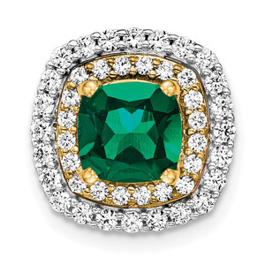 14k Two Tone 1/2 carat Lab Grown Diamond VS/SI+ G+ and Lab Created Emerald Chain Slide Pendant - PM-25BD958E-7174