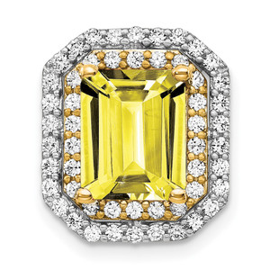 14k Two Tone 5/8 carat Lab Grown Diamond VS/SI+ G+ and Lab Created Yellow Sapphire Complete Chain Slide Pendant