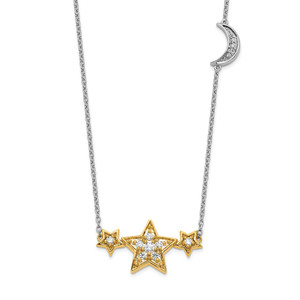 14k Two-tone 1/5 carat Lab Grown Diamond VS/SI+ G+ Complete Stars with Moon 18 inch Necklace