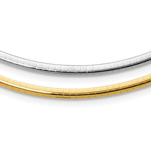 14k Two-tone 3mm Lightweight Reversible 16 inch Omega Necklace Plus 2 inch Heart Chain Extender