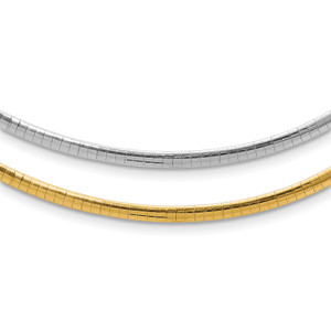 14k Two-tone 3mm Reversible White and Yellow 16 inch Domed Omega Necklace