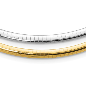 14k Two-tone 4mm Reversible White and Yellow 16 inch Domed Omega Necklace