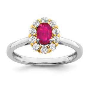 14k Two-Tone 5/8 carat Lab Grown Diamond VS/SI+ G+ and Oval Lab Created Ruby Halo Fashion Ring