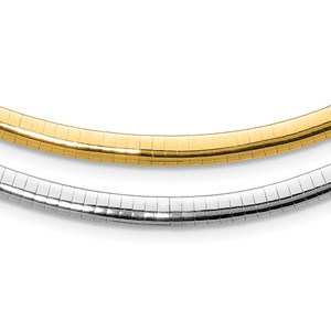 14k Two-tone 5mm Lightweight Reversible 18 inch Omega Necklace Plus 2 inch Heart Chain Extender