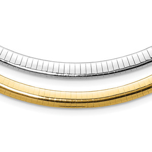 14k Two-tone 6mm Lightweight Reversible 16 inch Omega Necklace Plus 2 inch Heart Chain Extender