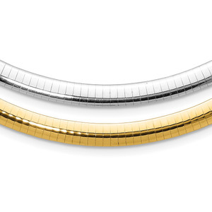 14k Two-tone 6mm Reversible White and Yellow 16 inch Domed Omega Necklace