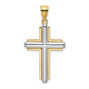 14K Two-tone Beveled Cross Charm