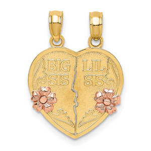 14k Two-Tone BIG SIS-LIL SIS Break-apart Heart Charm