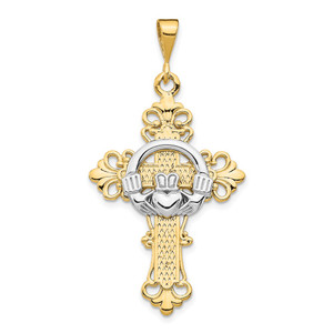 14k Two-tone Claddagh Cross Pendant - D1-6EA04100-5021