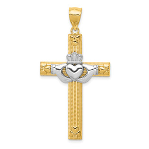 14k Two-tone Claddagh Cross Pendant - D3-4B374A00-8498