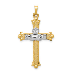 14k Two-tone Claddagh Cross Pendant - XC-1F421607-8329