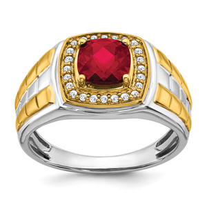 14k Two-tone Created Ruby and Diamond Mens Ring - RM-3344A418-4885