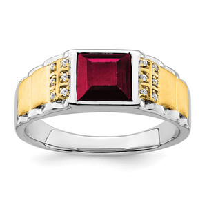14k Two-tone Created Ruby and Diamond Mens Ring - RM-EF749210-1507