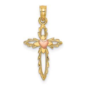 14k Two-Tone Cross w/ Heart Charm - K9-B5CCF01A-9158